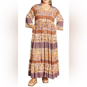 City Chic Floral Boho Tiered‎ Maxi Dress 1X